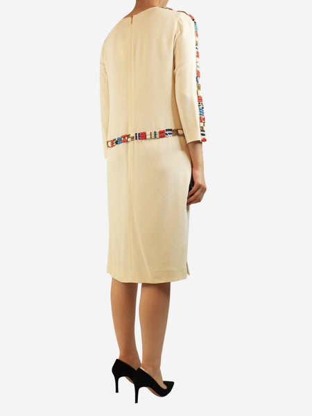 Cream silk beaded midi dress - size UK 12 alternate image