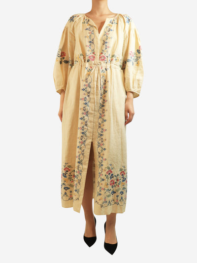 Cream embroidered button up midi dress - size UK 16 Dresses Vilshenko 