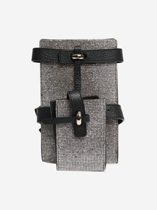 Ermanno Scervino Silver rhinestone and leather pouch belt bag