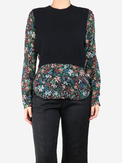 Black cashmere and silk floral jumper - size M Tops Veronica Beard 