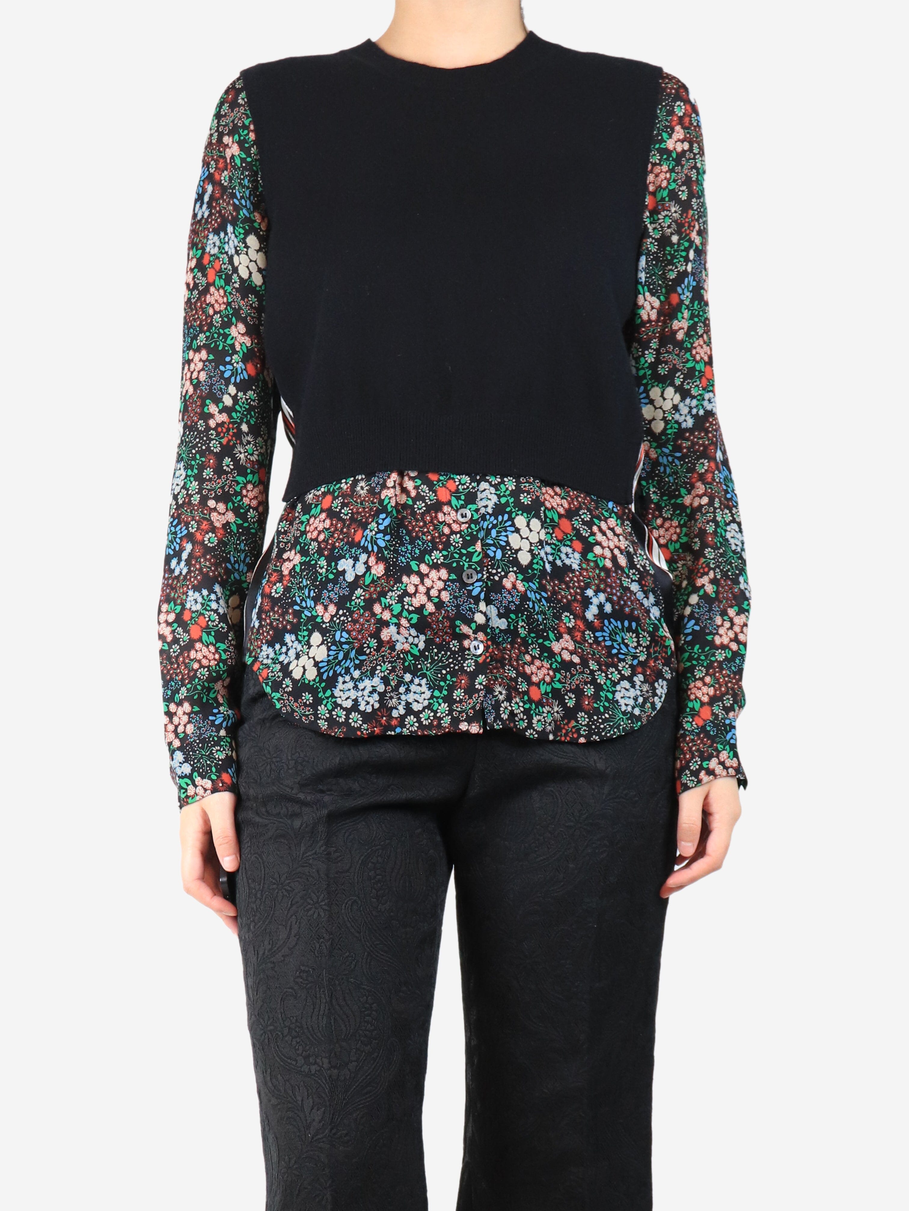 Black cashmere and silk floral jumper - size M Tops Veronica Beard 