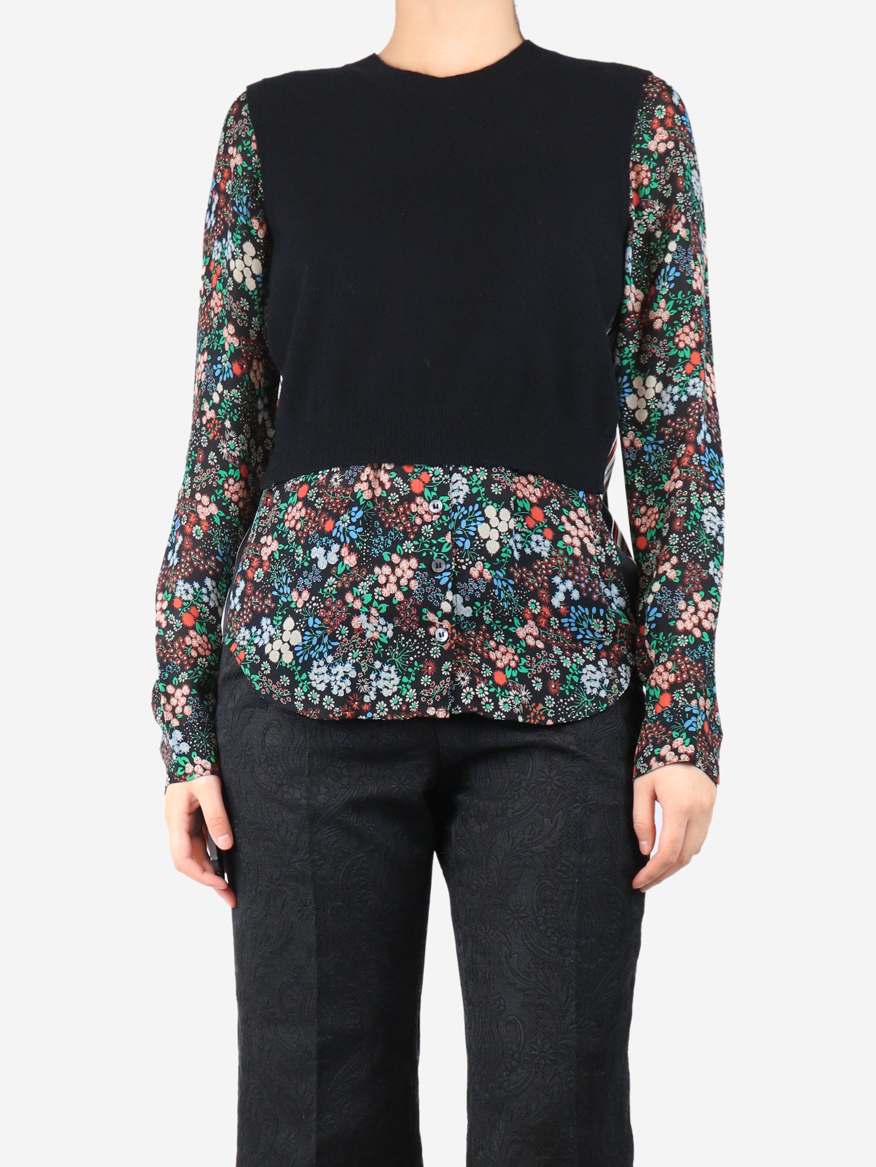 Black cashmere and silk floral jumper - size M Tops Veronica Beard 