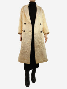 Forte Forte Gold and cream lurex quilted double-breasted coat - size UK 10