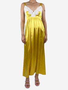 Loretta Caponi Yellow silk lace-trimmed maxi dress and robe set - size M