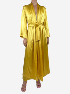 Loretta Caponi Yellow silk lace-trimmed maxi dress and robe set - size M