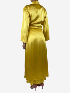 Loretta Caponi Yellow silk lace-trimmed maxi dress and robe set - size M