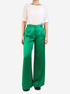 Green pleated satin trousers - size UK 8 Trousers Bella Freud 