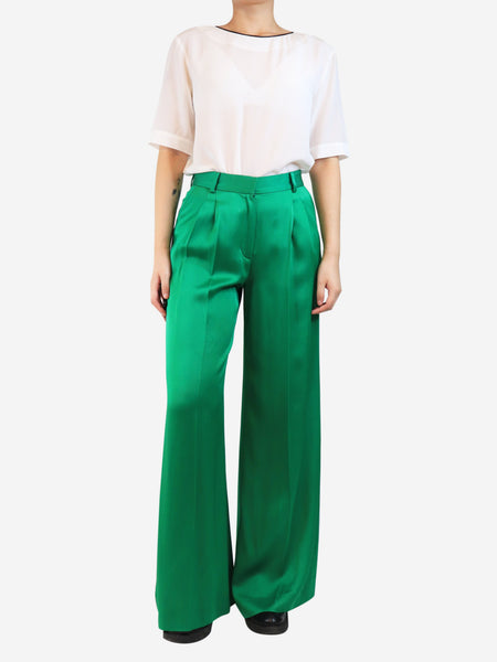 Green pleated satin trousers - size UK 8 alternate image