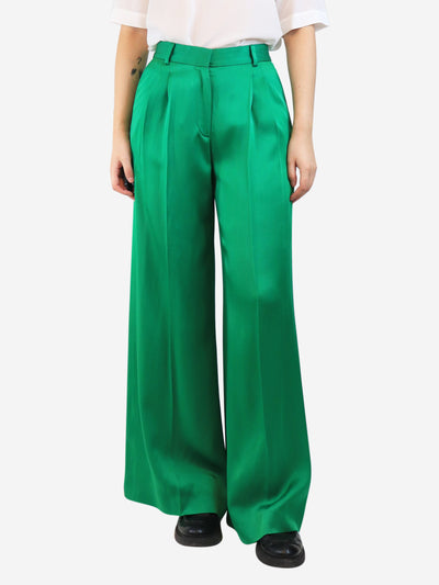 Green pleated satin trousers - size UK 8 Trousers Bella Freud 