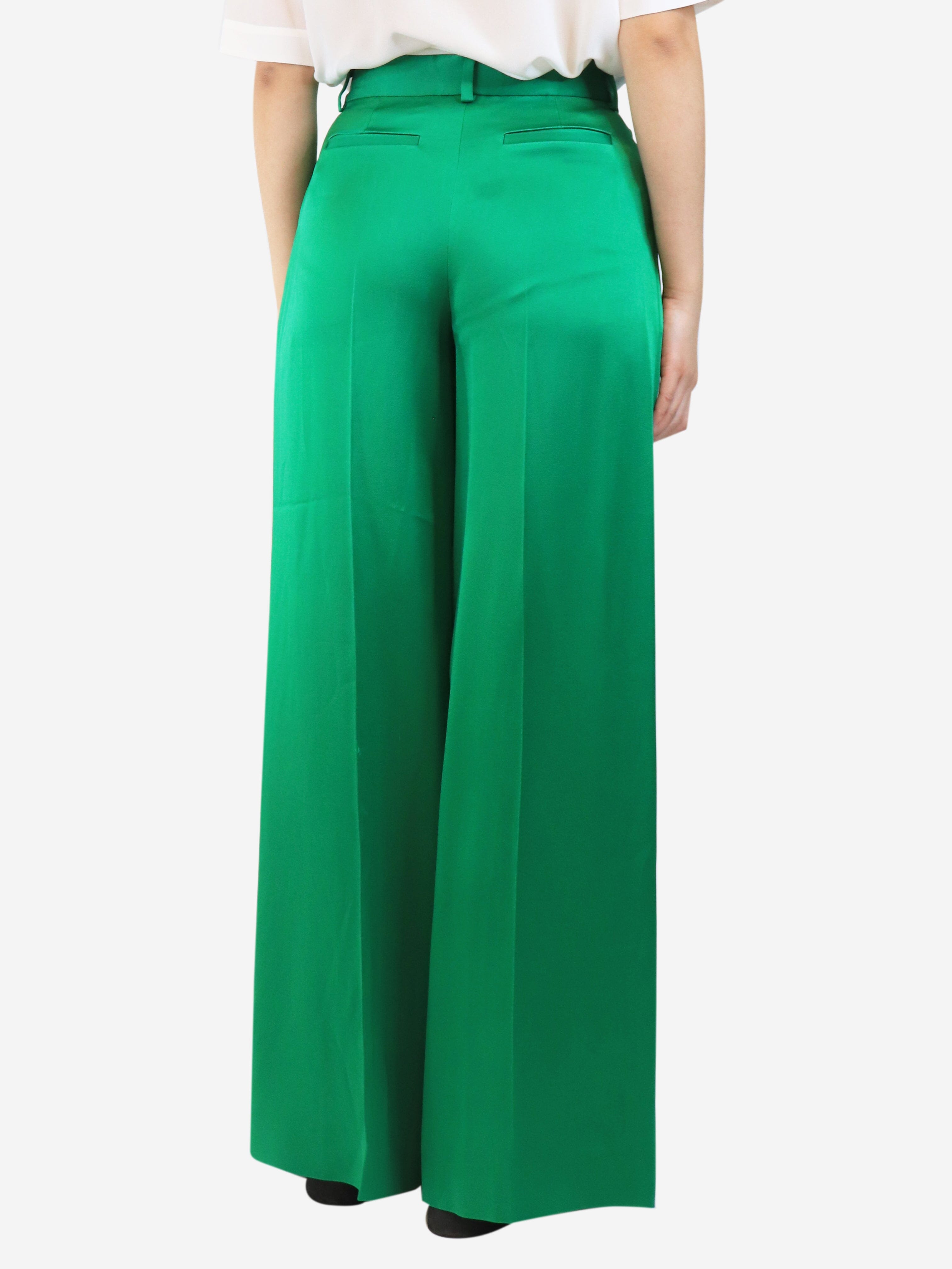 Green pleated satin trousers - size UK 8 Trousers Bella Freud 