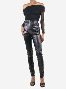 Saint Laurent Black slim-leg metallic trousers - size UK 8