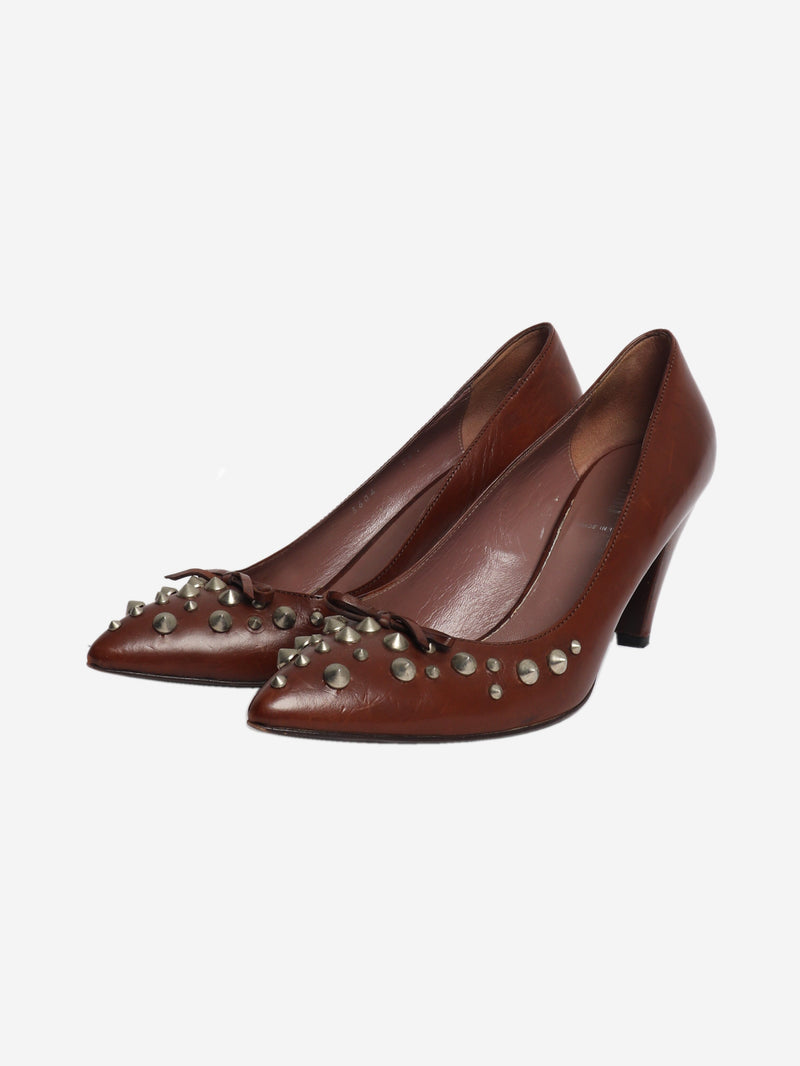 Brown studded leather pumps - size EU 38.5 Heels Miu Miu 