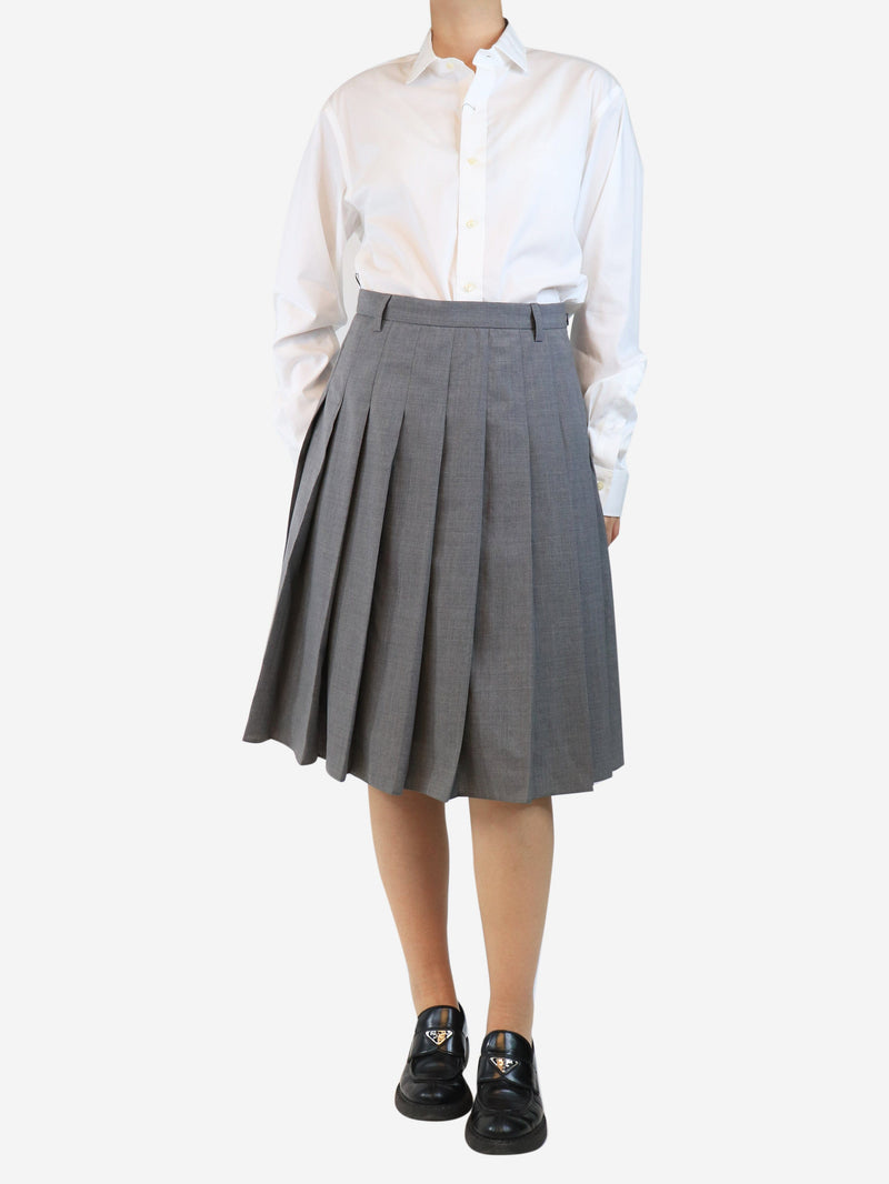 Grey pleated wool midi skirt - size UK 10 Skirts Prada 