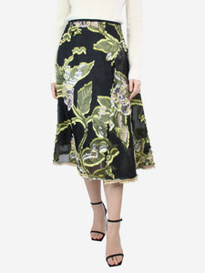 Erdem Black and yellow polyester and silk flock skirt - size UK 10