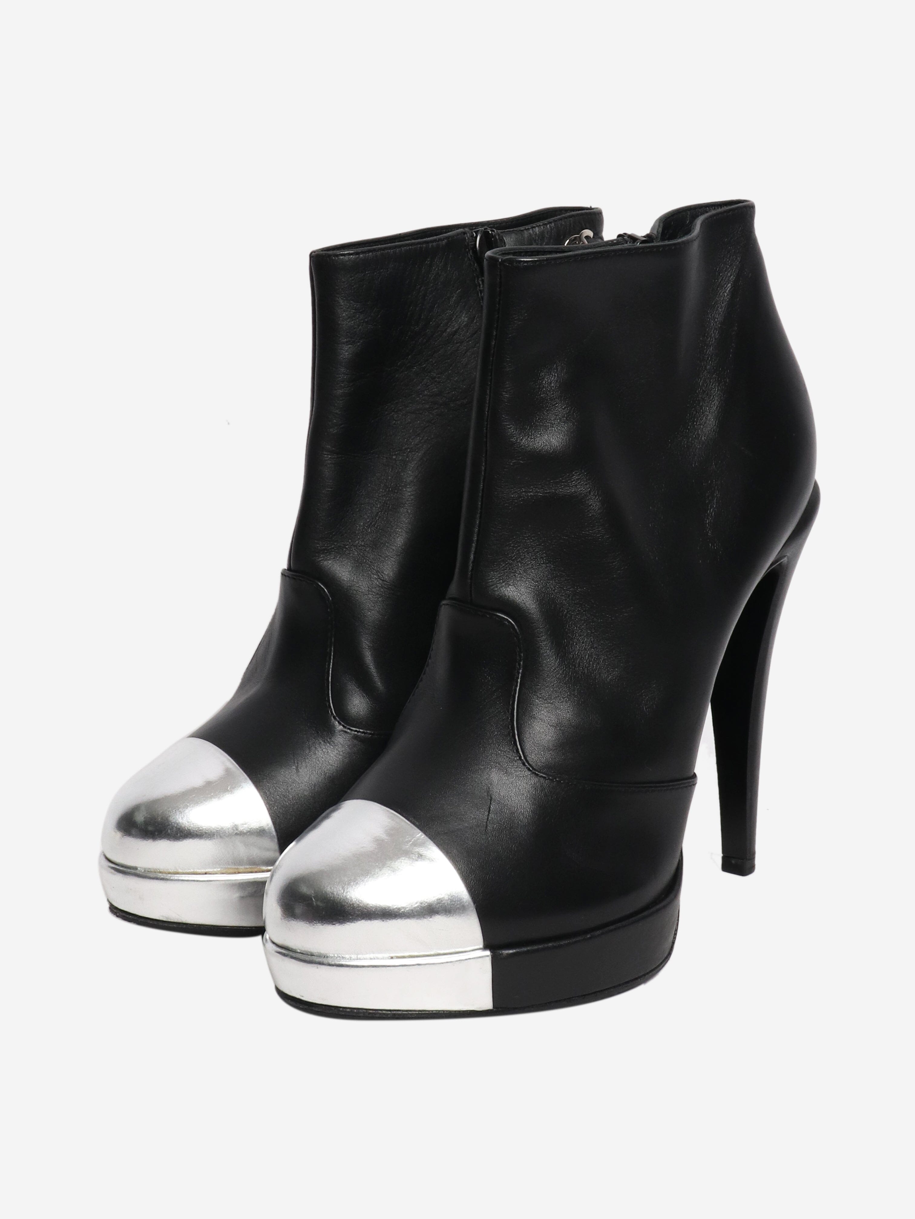 Black leather platform boots - size EU 39 Shoes Chanel 