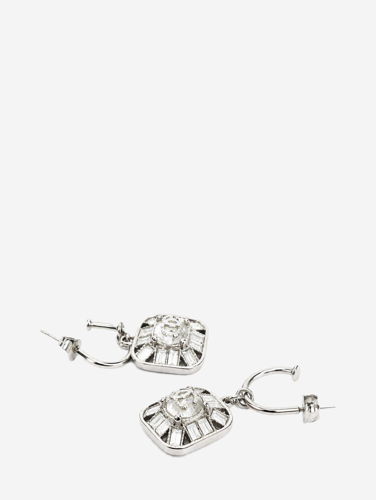 Silver crystal square drop hoop earrings Earrings Chanel 