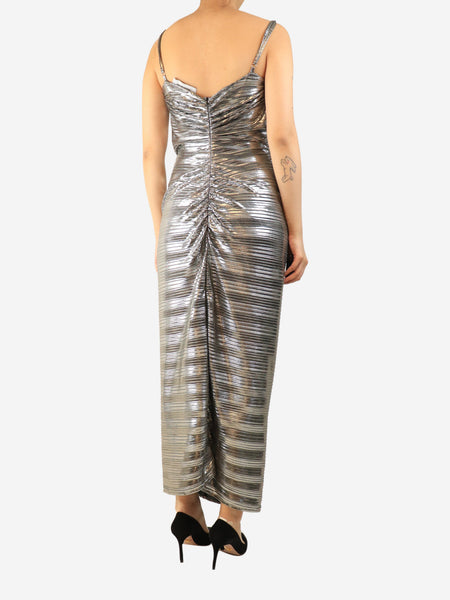 Silver lurex slip dress - size UK 12 alternate image