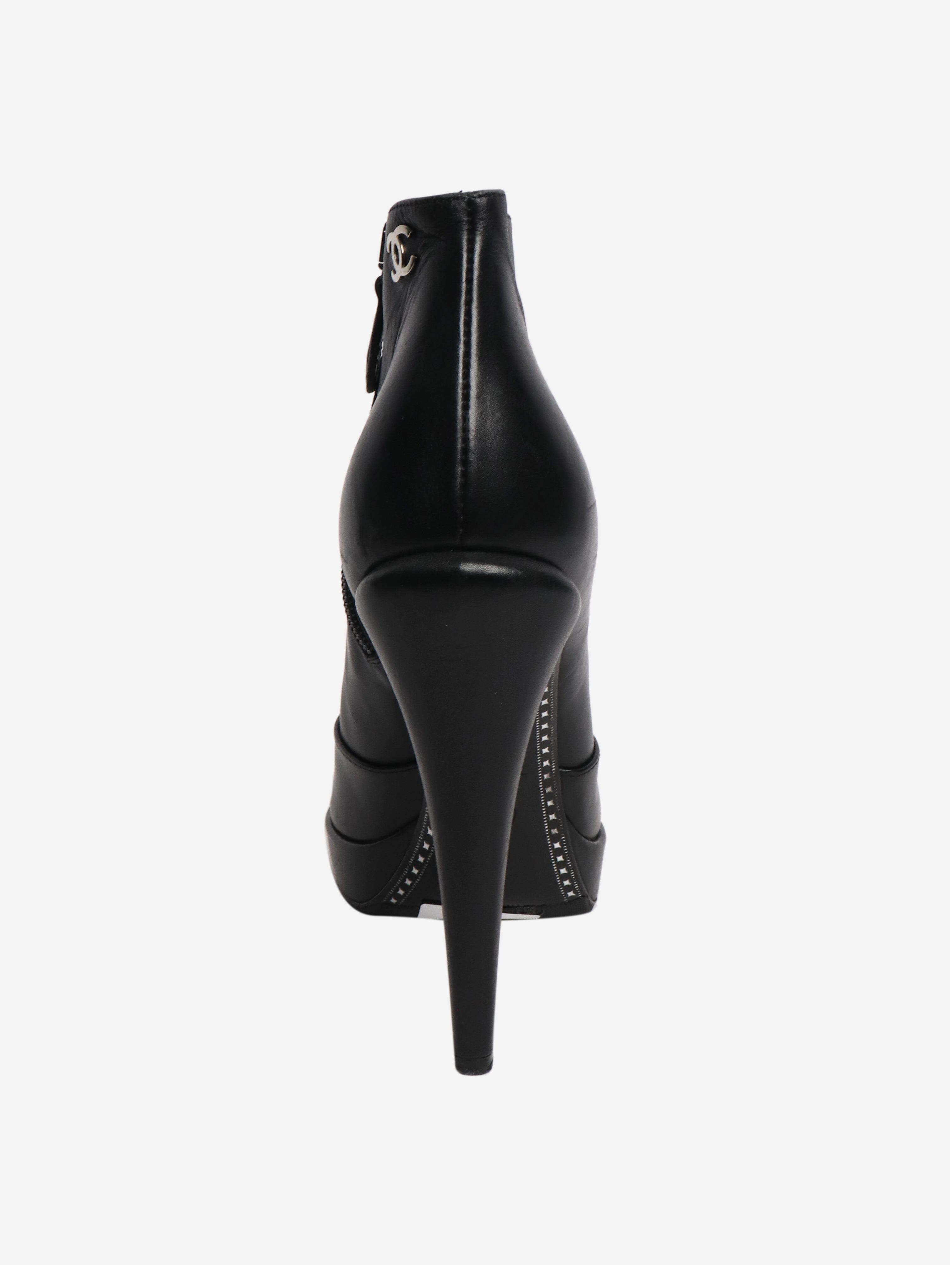 Black leather platform boots - size EU 39 Shoes Chanel 
