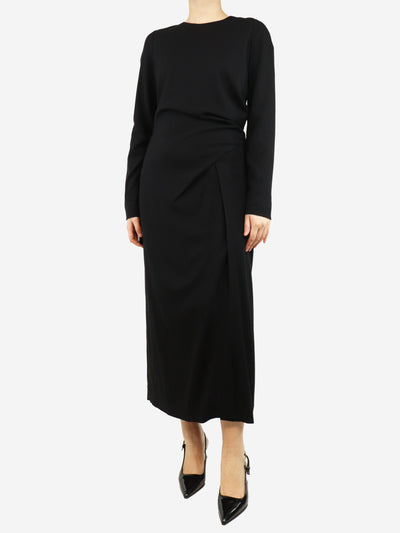 Black gathered slit maxi dress - size UK 10 Dresses Dries Van Noten 