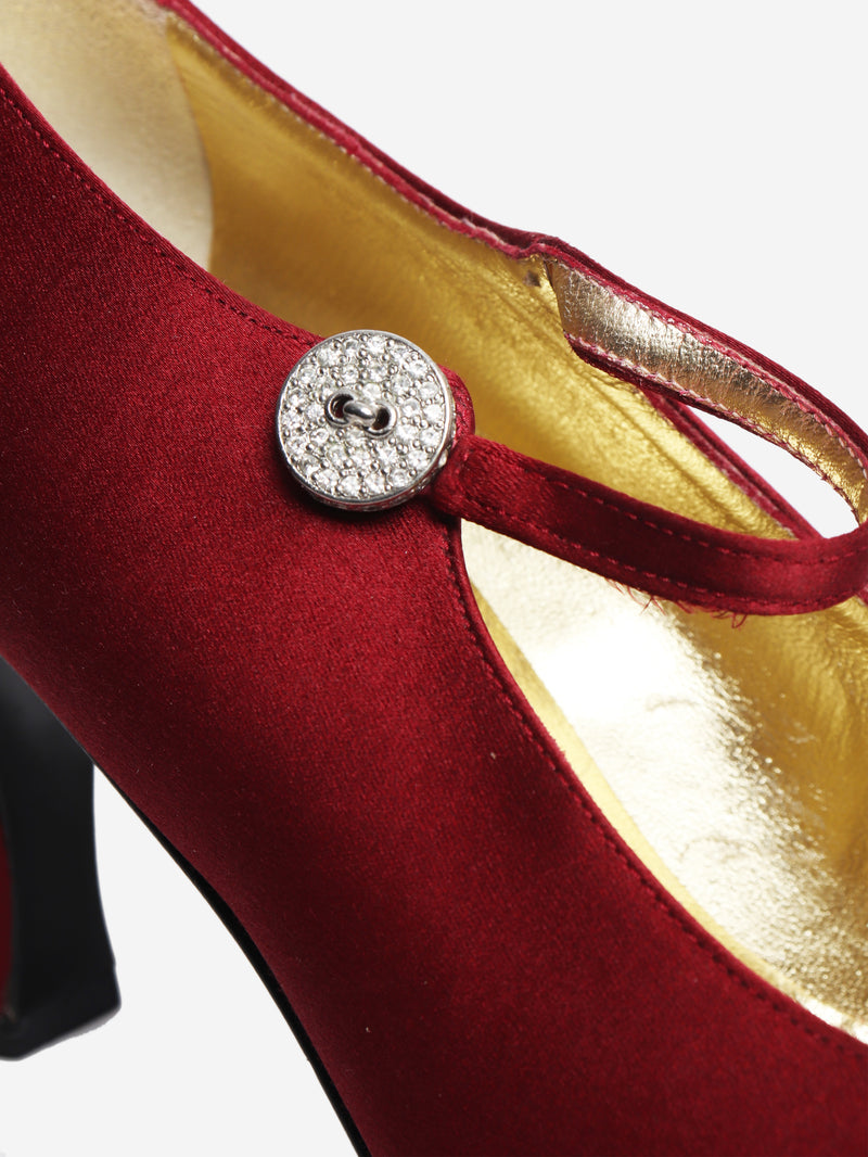 Wine satin Mary-Jane pumps - size EU 38.5