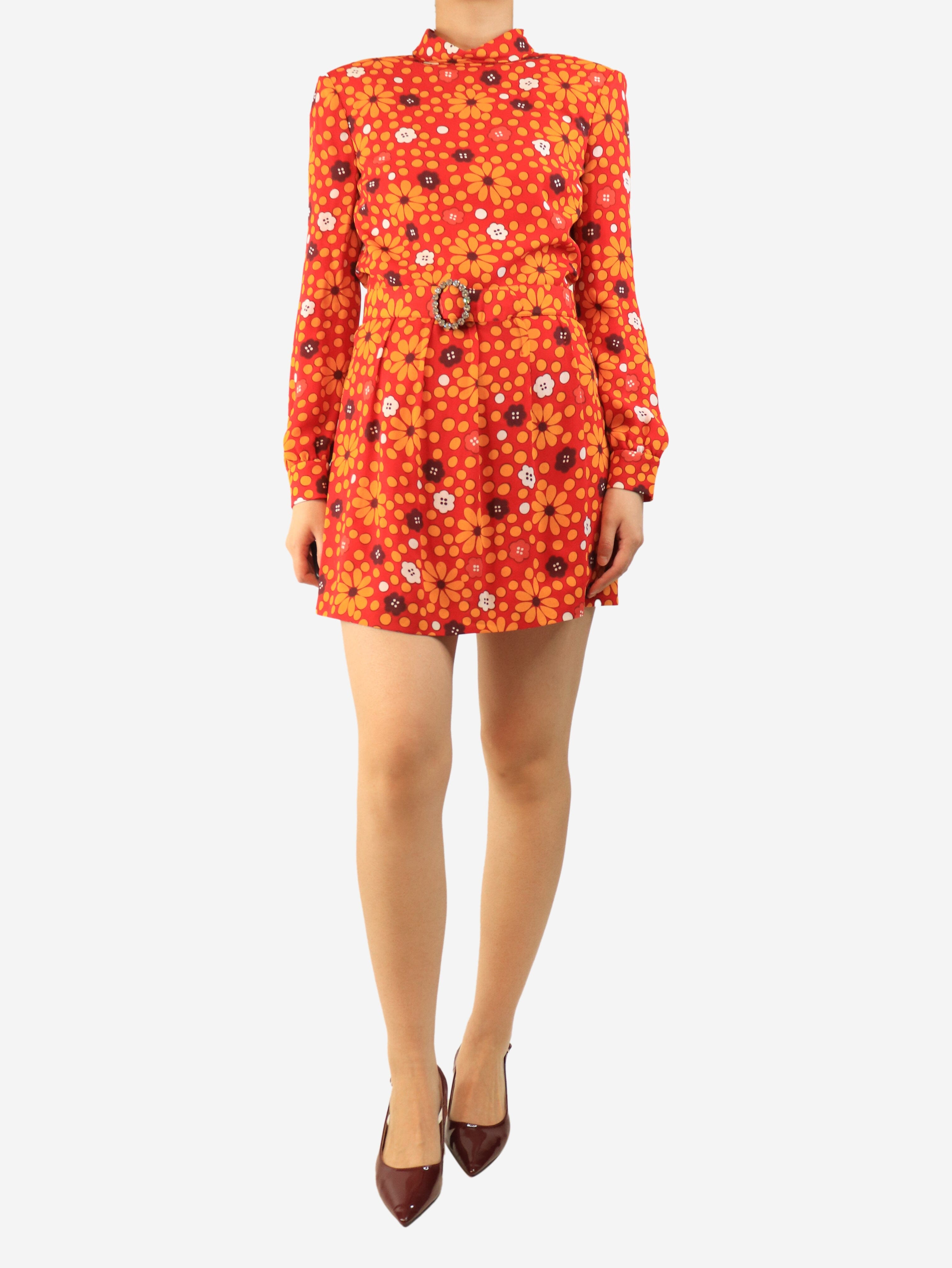 Red backless floral mini dress - size UK 10 Dresses Saint Laurent 