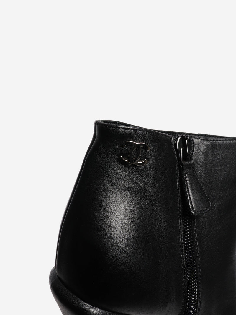 Black leather platform boots - size EU 39 Shoes Chanel 
