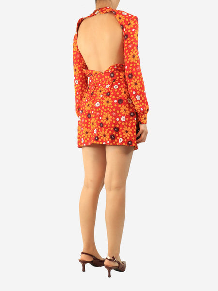 Red backless floral mini dress - size UK 10 alternate image