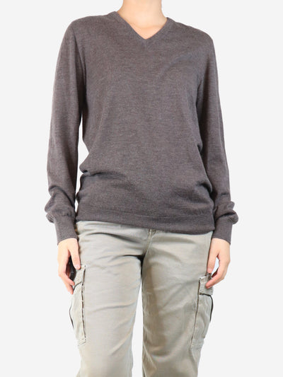 Brown cashmere v-neck jumper - size M Knitwear Johnstons of Elgin 