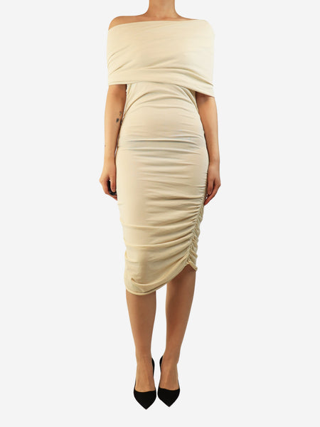 Cream Aerica off-shoulder drapped mini dress - size L product image