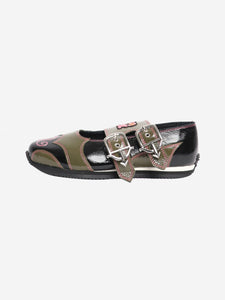 Chopova Lowena Black and green Doris buckle flats - size EU 38