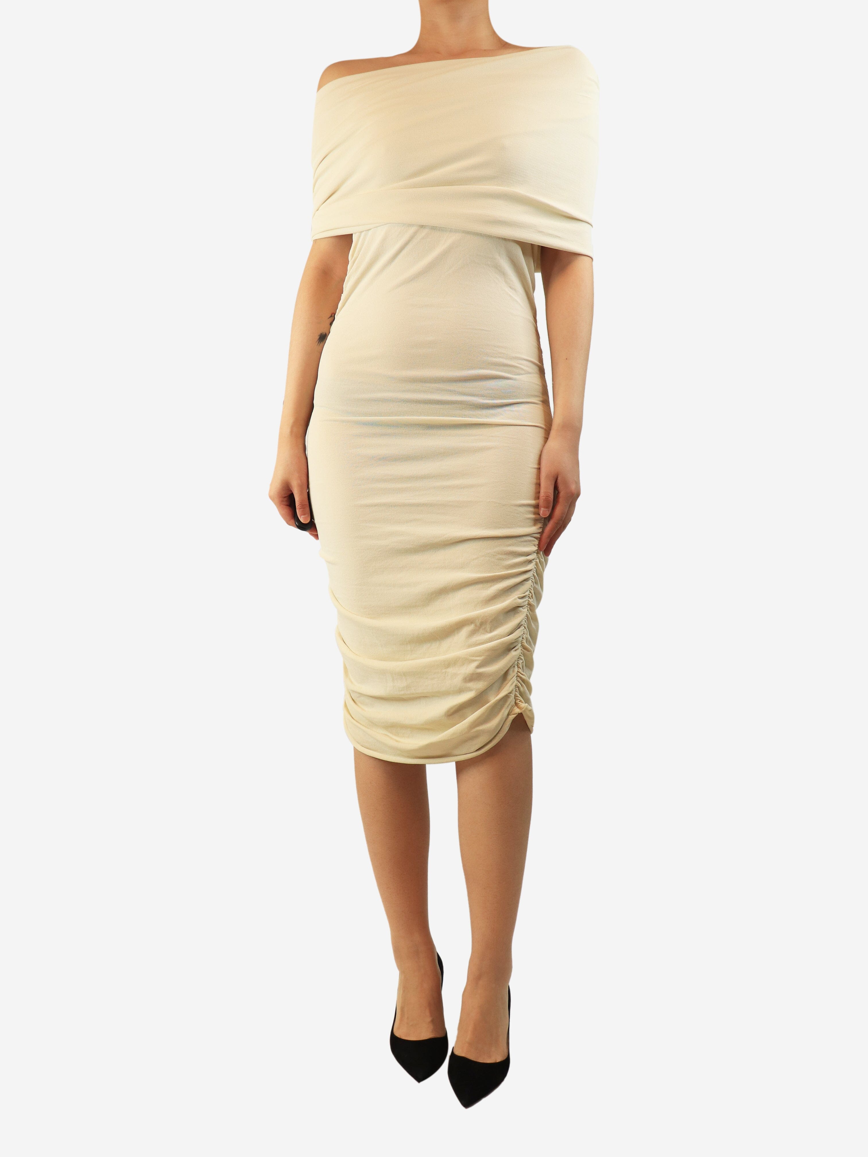 Cream Aerica off-shoulder drapped mini dress - size L Dresses Khaite 