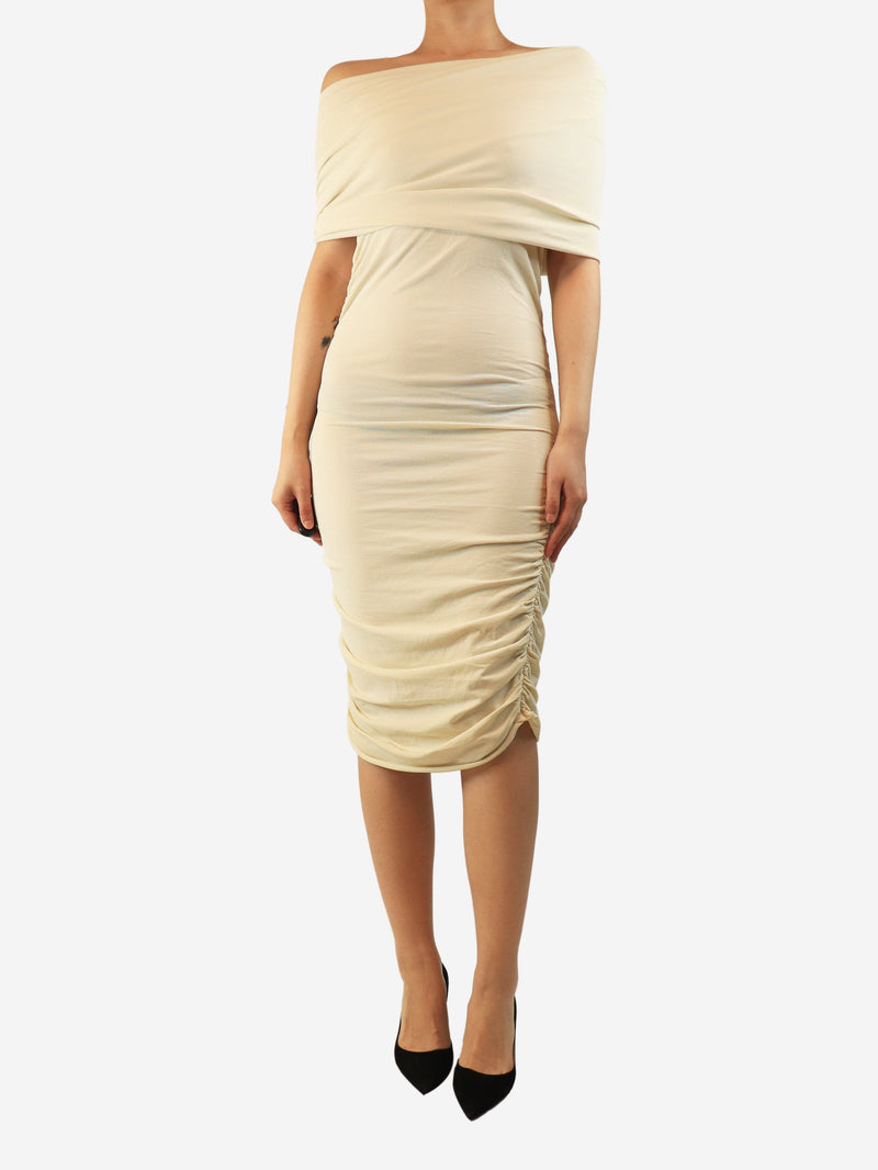 Cream Aerica off-shoulder drapped mini dress - size L Dresses Khaite 
