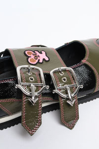 Chopova Lowena Black and green Doris buckle flats - size EU 38