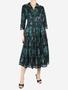Samantha Sung Black and green wool belted dress - size UK 10