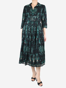 Samantha Sung Black and green wool belted dress - size UK 10