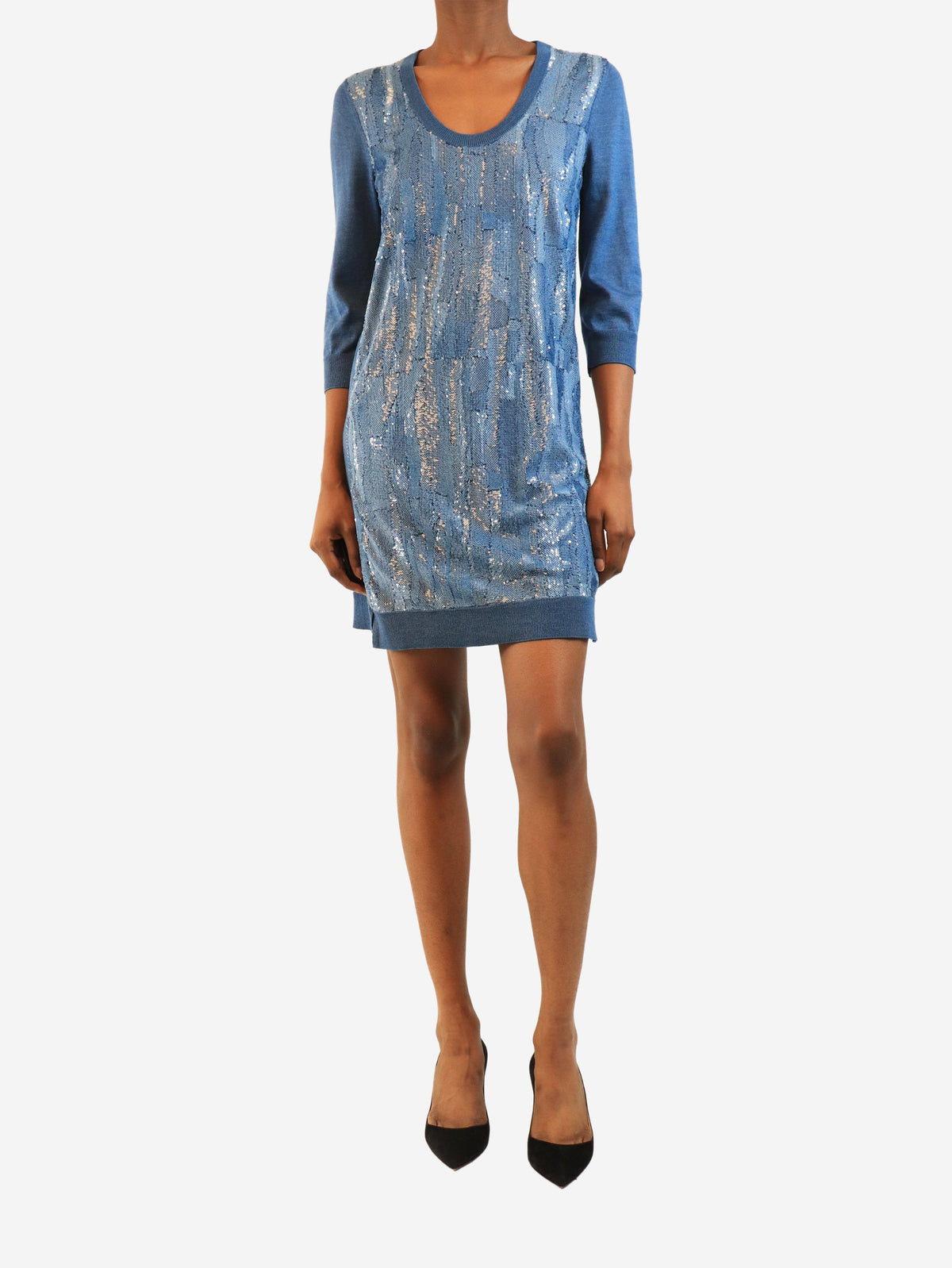 Blue sequin-embellished knit mini dress - size XS Dresses Louis Vuitton 