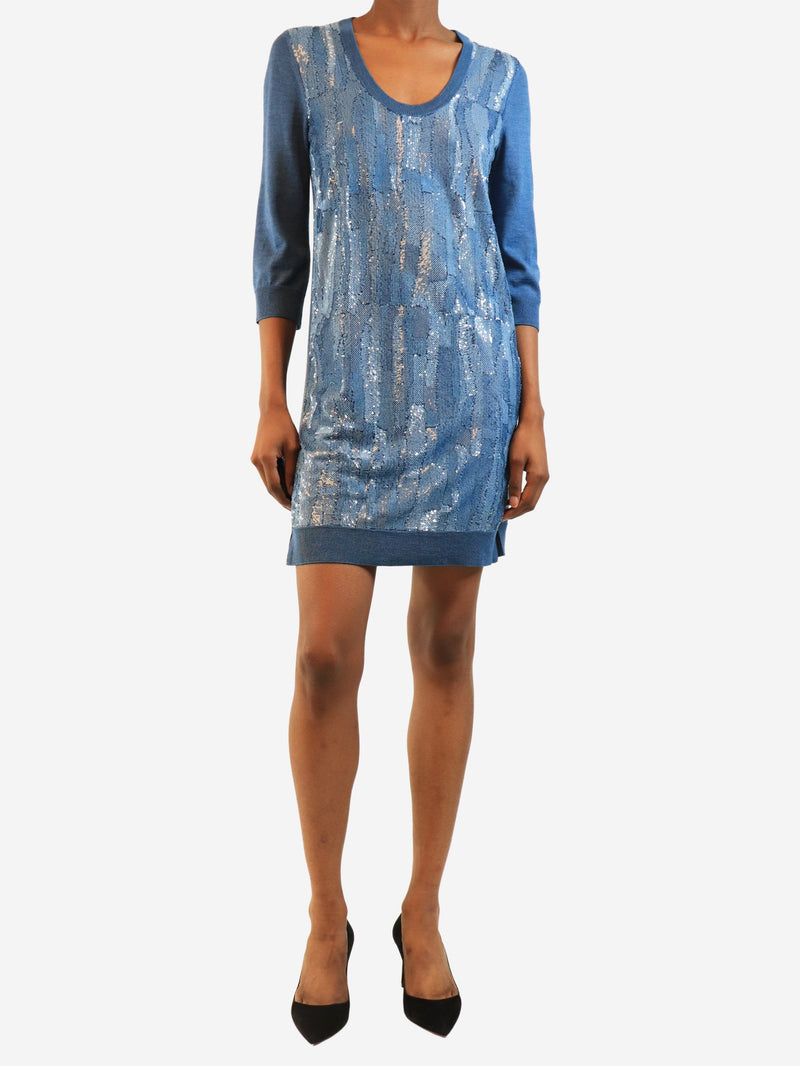 Blue sequin-embellished knit mini dress - size XS Dresses Louis Vuitton 