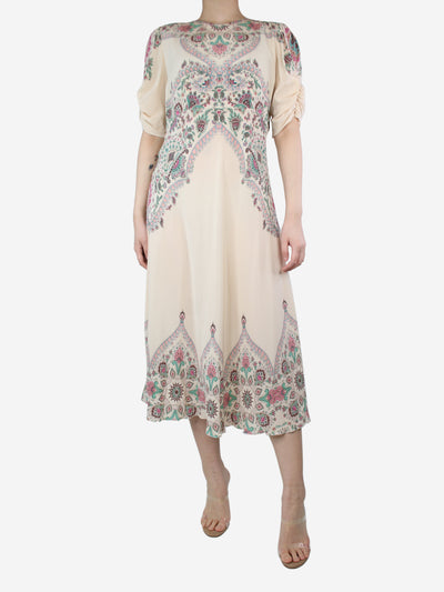 Cream floral-printed silk midi dress - size UK 14 Dresses Etro 
