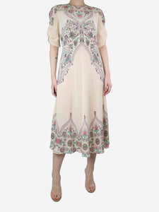 Etro Cream floral-printed silk midi dress - size UK 14