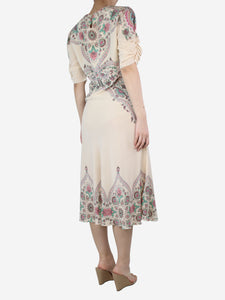 Etro Cream floral-printed silk midi dress - size UK 14