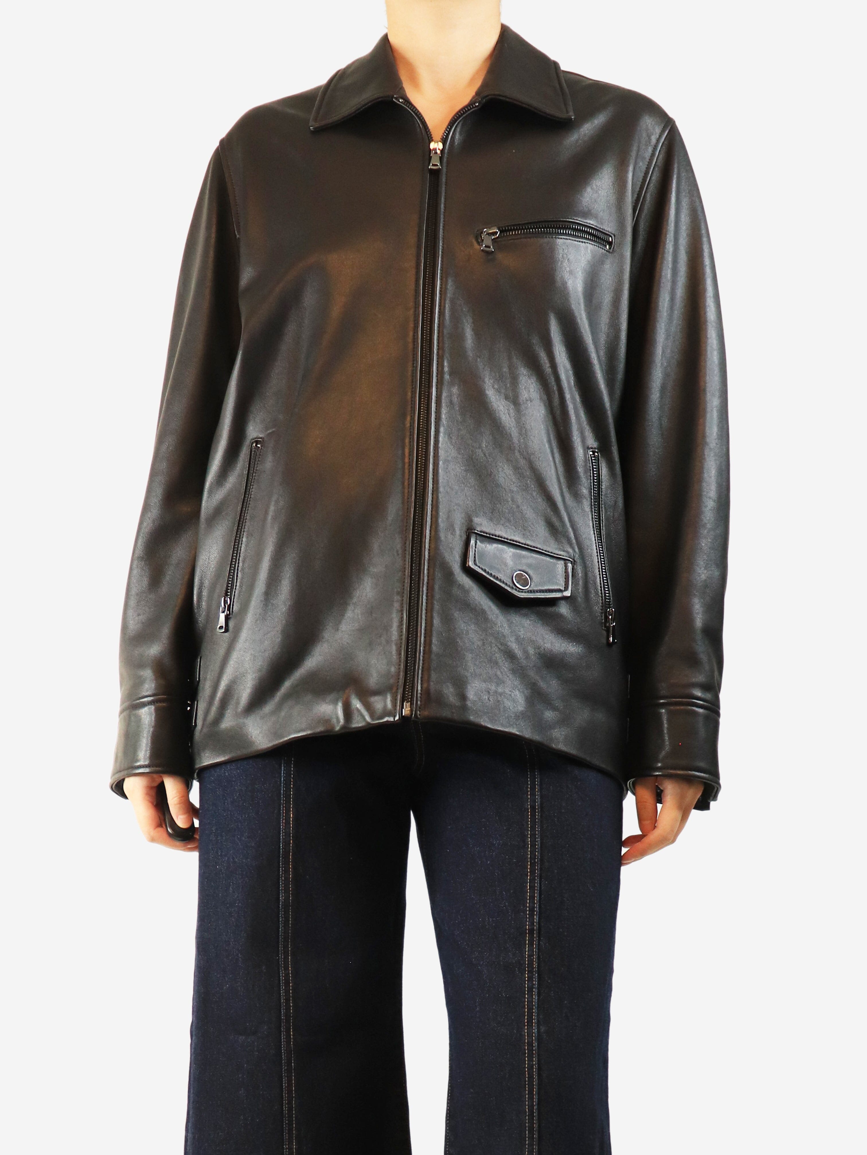 Black leather zip-up jacket - size UK 10 Coats & Jackets Nour Hammour 