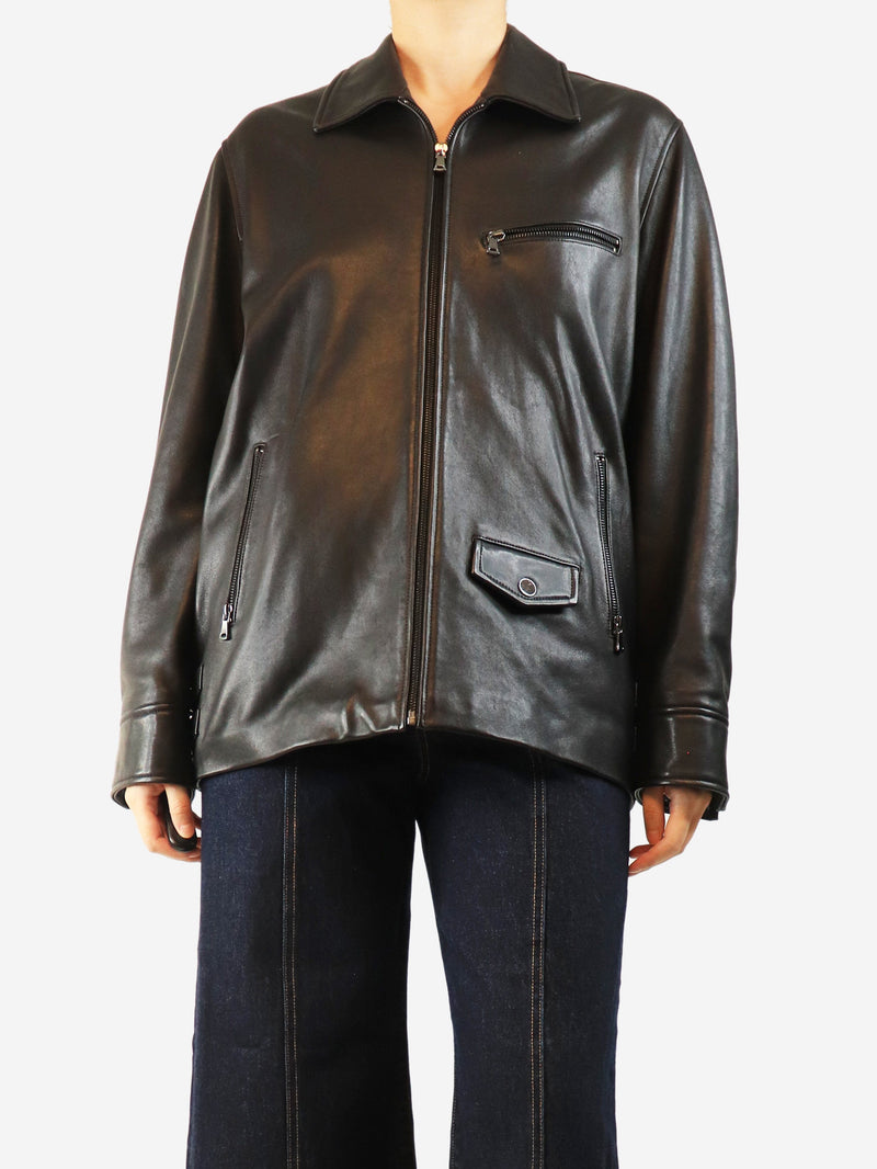 Black leather zip-up jacket - size UK 10 Coats & Jackets Nour Hammour 