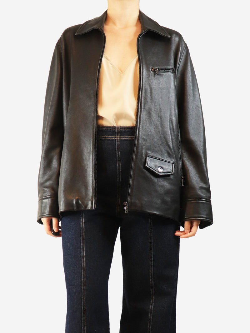 Black leather zip-up jacket - size UK 10 Coats & Jackets Nour Hammour 
