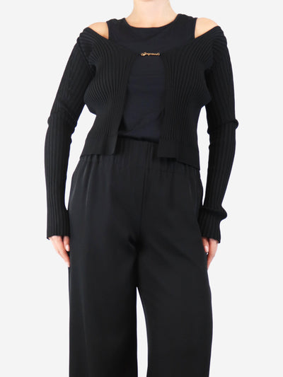 Black ribbed cardigan with gold logo front - size UK 10 Tops Jacquemus 