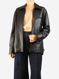 Black leather zip-up jacket - size UK 10 Coats & Jackets Nour Hammour 