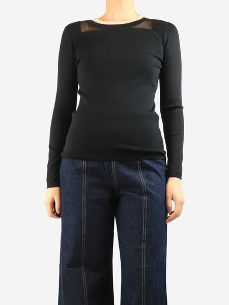 Black silk-blend knit long sleeved top - size UK 10 product image