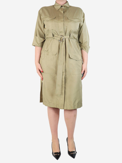 Khaki silk shirt dress - size UK 12 Dresses Celine 