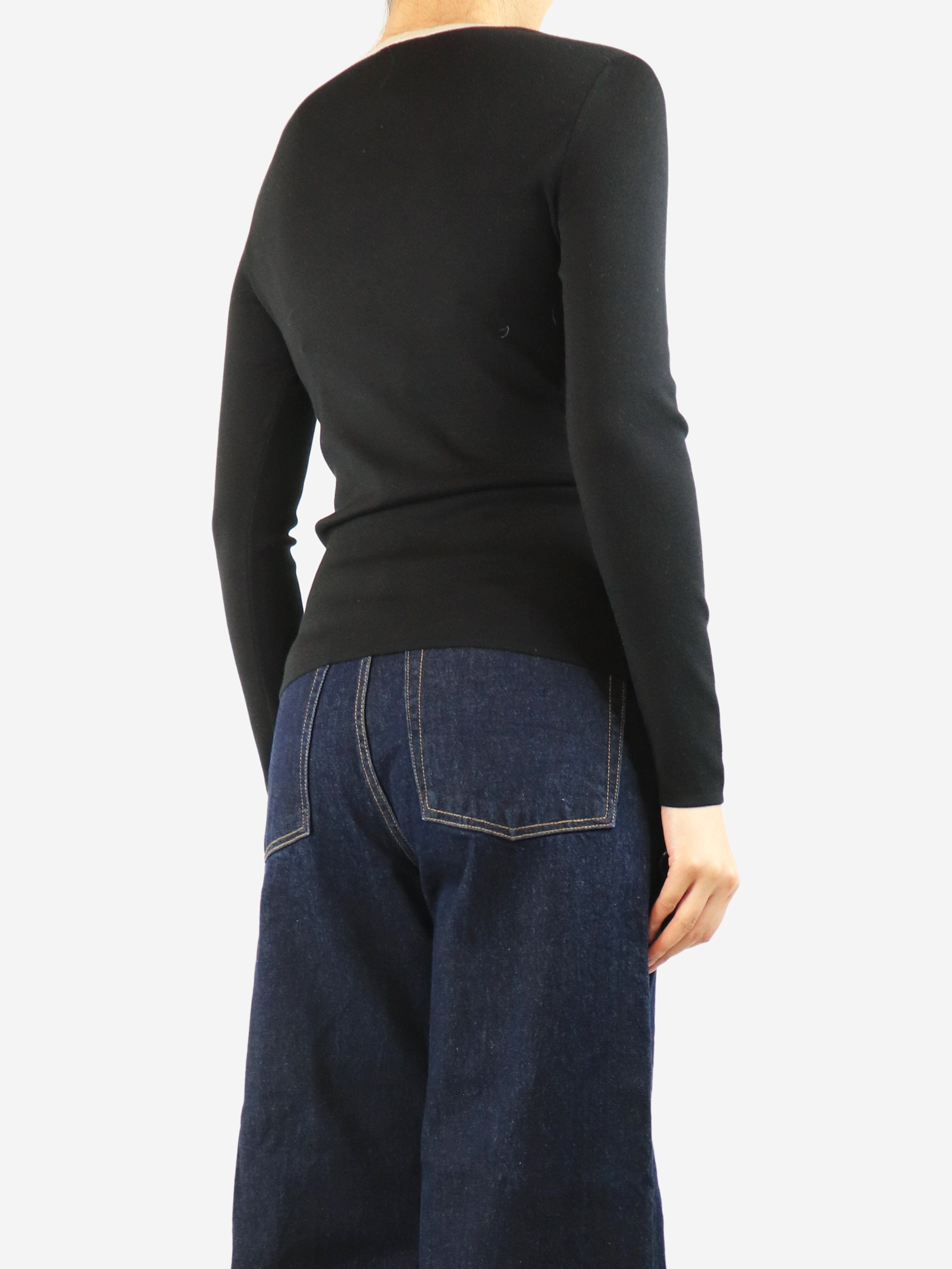 Black silk-blend knit long sleeved top - size UK 10 Tops Akris 