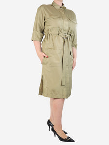 Celine Khaki silk shirt dress - size UK 12