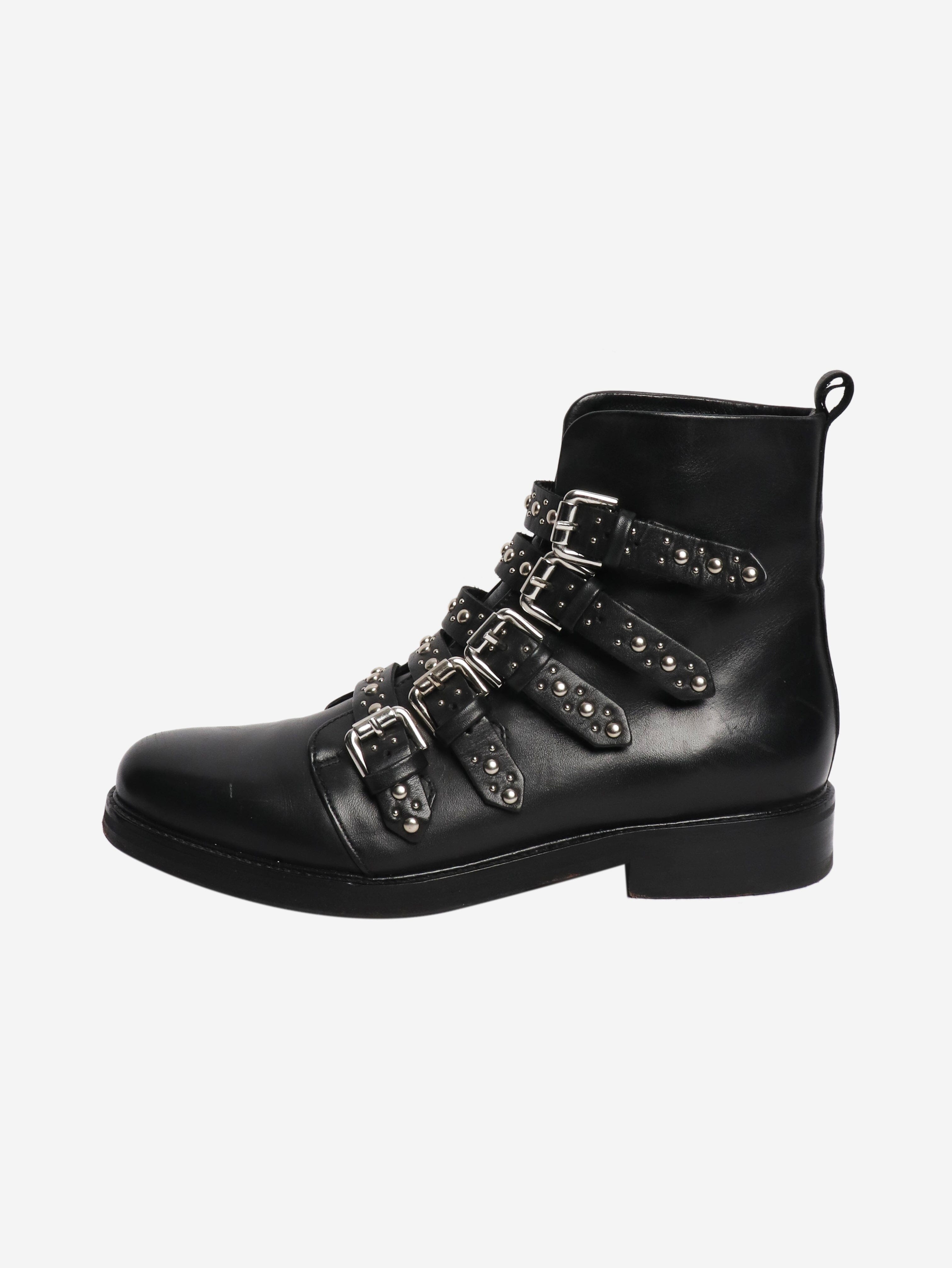 Black leather studded ankle boots - size EU 38 Boots Maje 